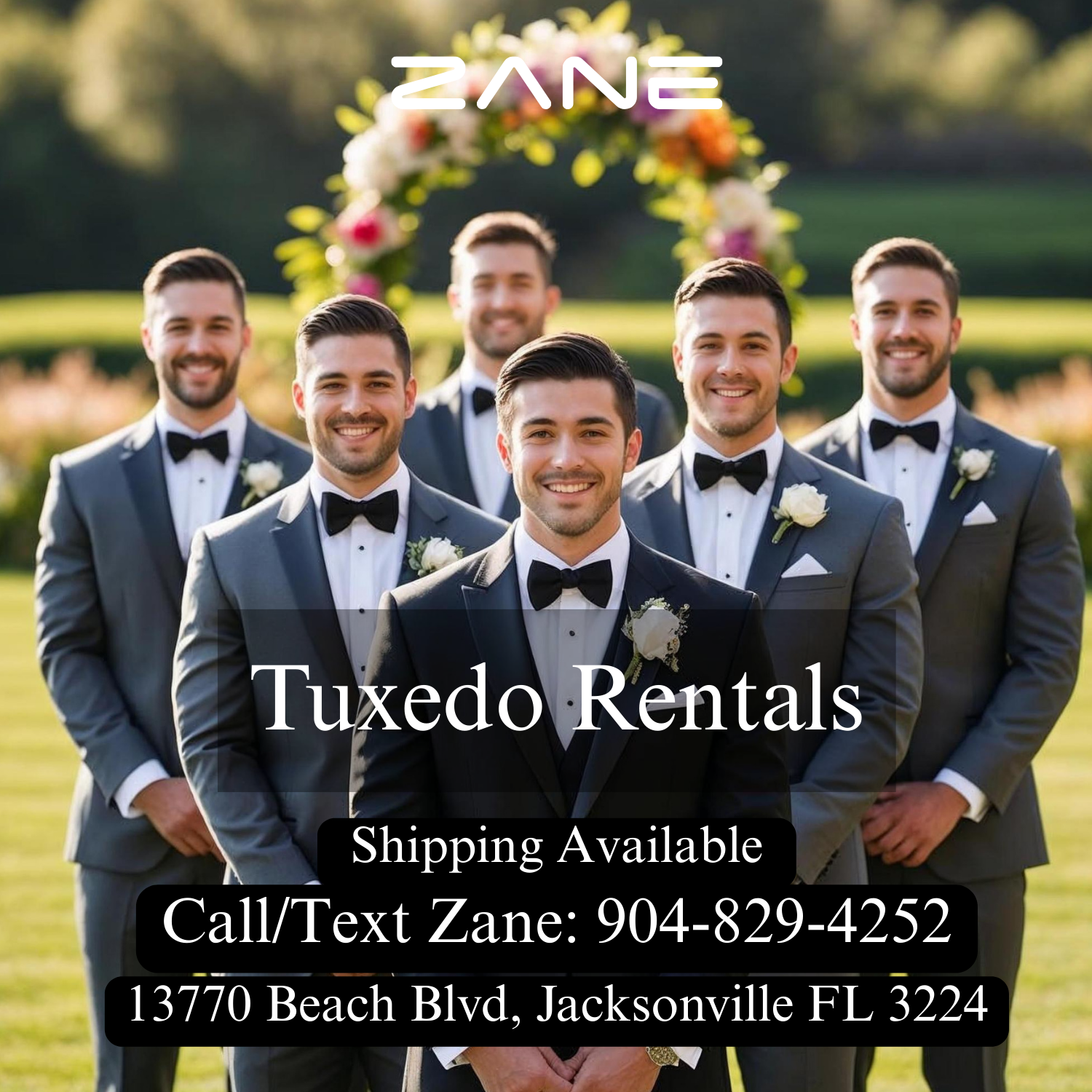 Zane tuxedo rental in Jacksonville Florida offering nationwide delivery custom fits and online ordering for weddings proms and black tie events#tuxedorentals #jacksonvilleflorida #formalwear #promsuits #weddingstyle