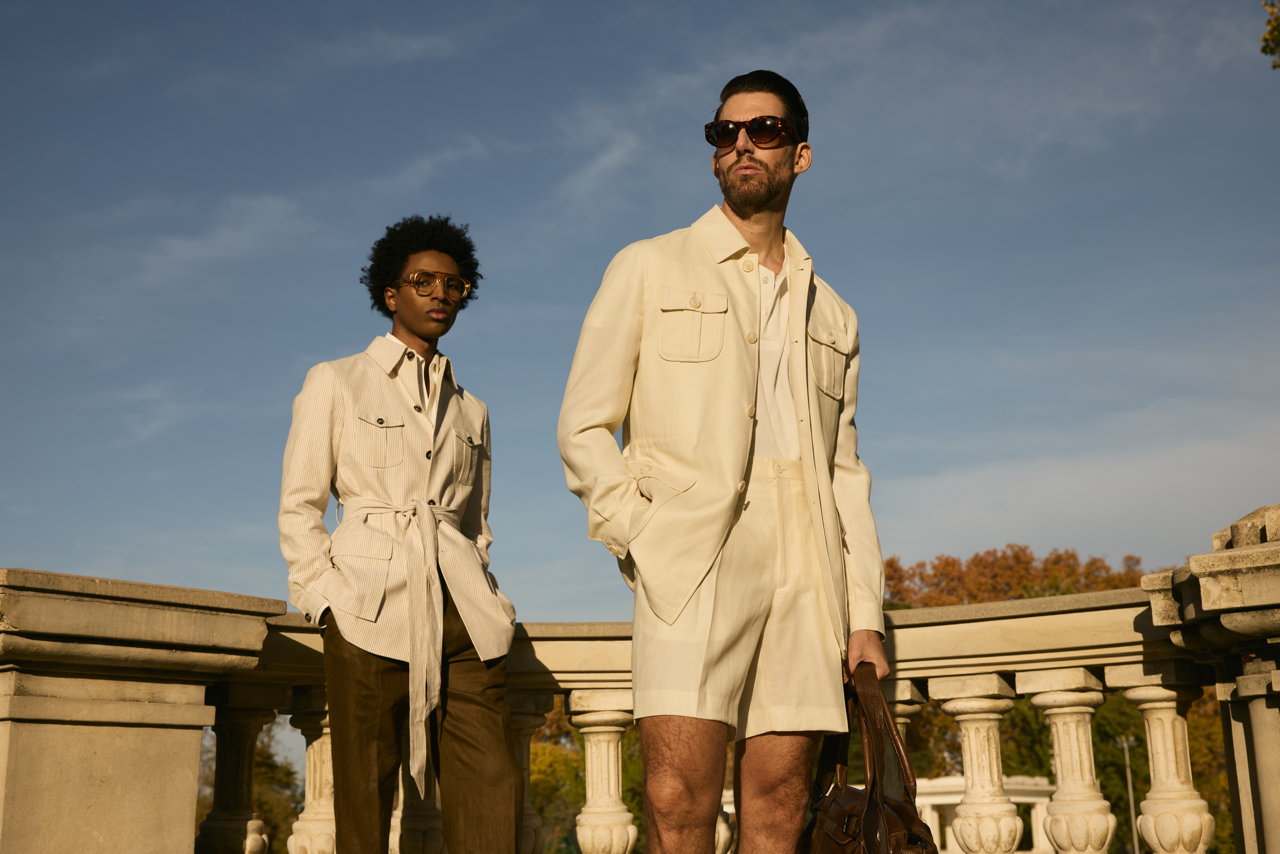 Three men wearing custom shirt jackets styled with trousers and shorts in Jacksonville Florida for modern menswear and business casual fashion#shirtjacket #custommenswear #jacksonvilleflorida #mensfashion #zanesuitclub