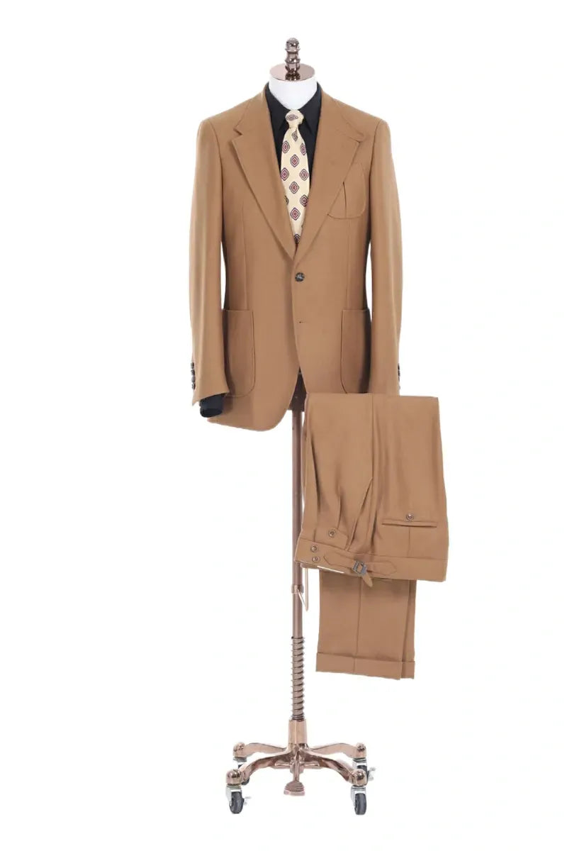 Camel men’s suit styled for fall custom tailored with Italian fabric in Jacksonville Florida highlighting seasonal elegance and business style#fallmensfashion #italiansuitfabrics #jacksonvilleflorida #customsuits #zaneexclusive