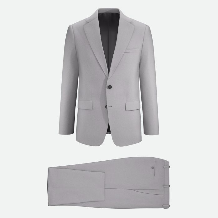 Light gray men's suit in Super 110s Italian wool with notch lapel jacket and tailored pants, perfect for weddings, office wear, and modern formal events.
