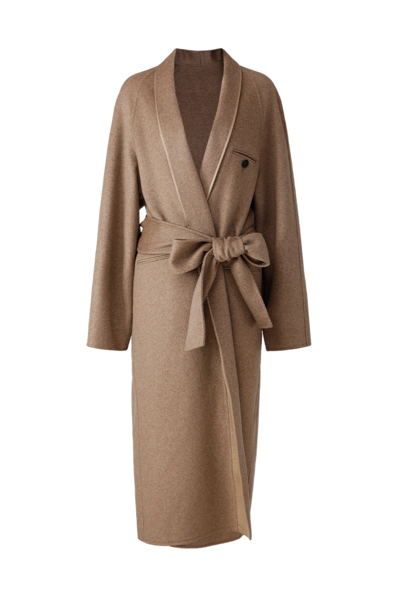 Brown coat with a belt on a white background cashmere coat custom made