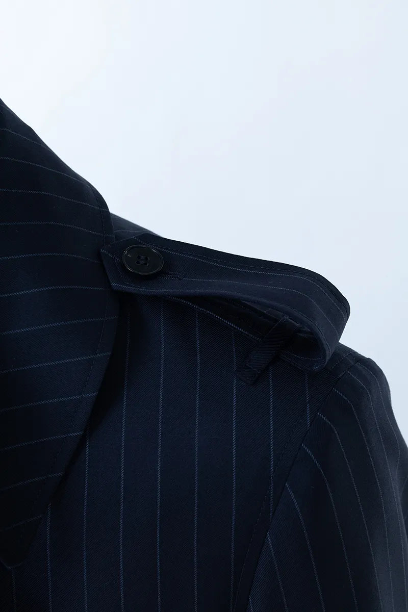 Navy Stripe Italian Wool Tailored Overcoat