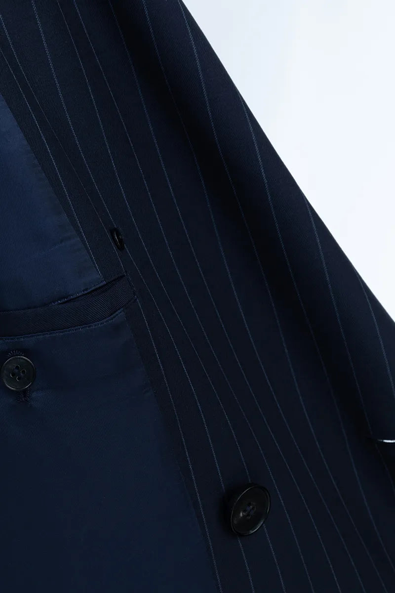Navy Stripe Italian Wool Tailored Overcoat