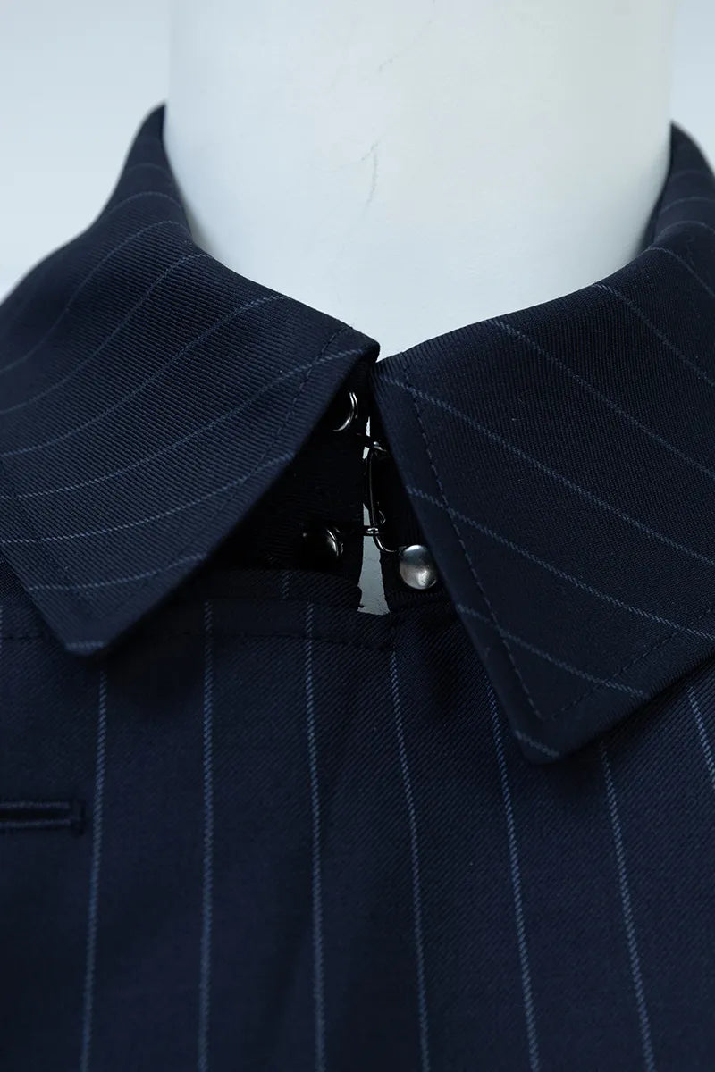 Navy Stripe Italian Wool Tailored Overcoat