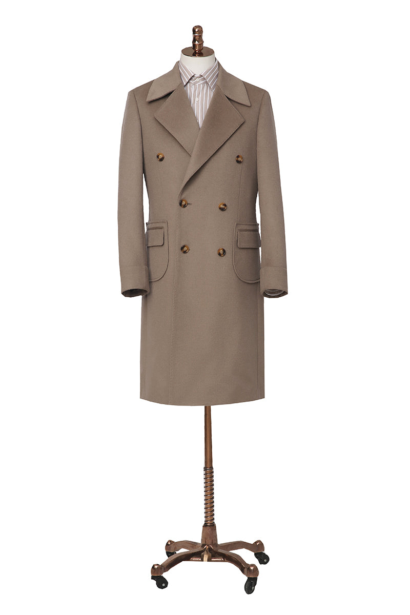Beige overcoat on a mannequin against a white background
