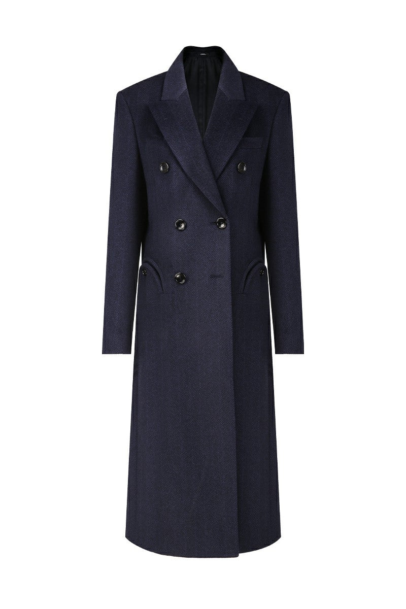 Navy blue overcoat on a white background
