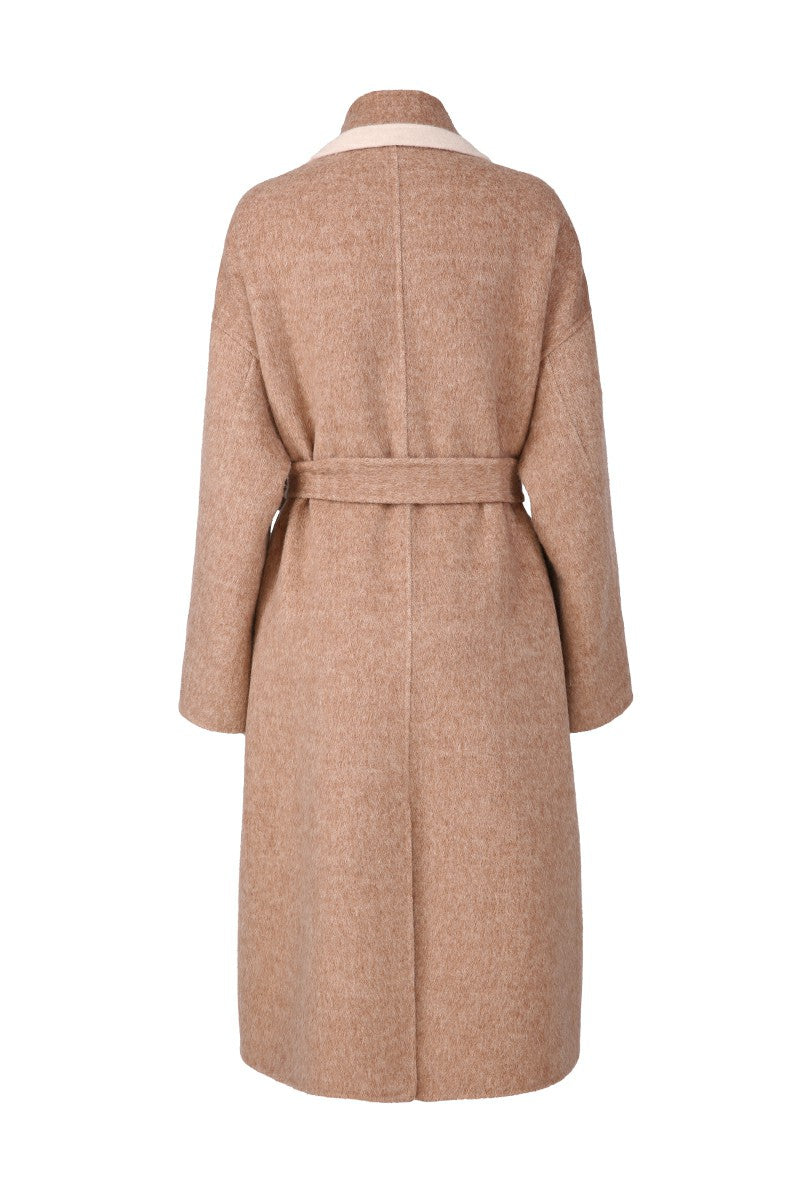 Beige coat with a belt on a white background